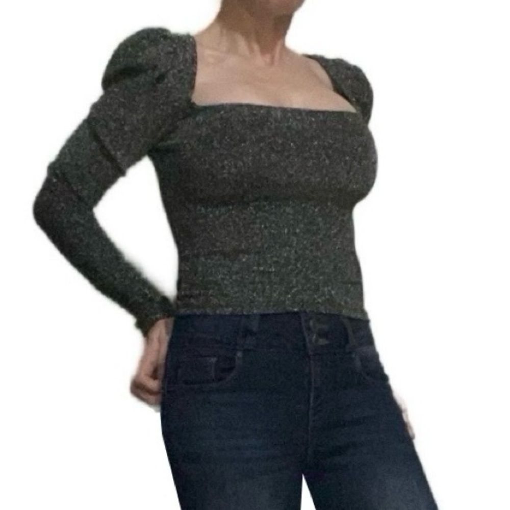 H&M puff sleeve square neck top